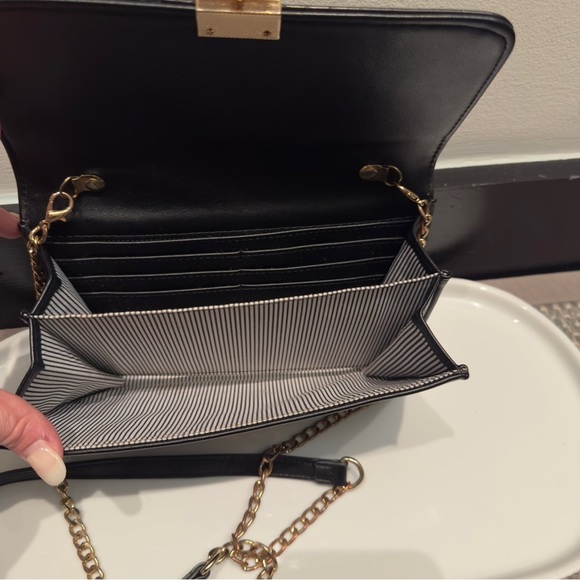 Mistique Black and Gold Fo-Croc-Embossed Wallet Clutch with Chain Detail - Picture 5 of 8